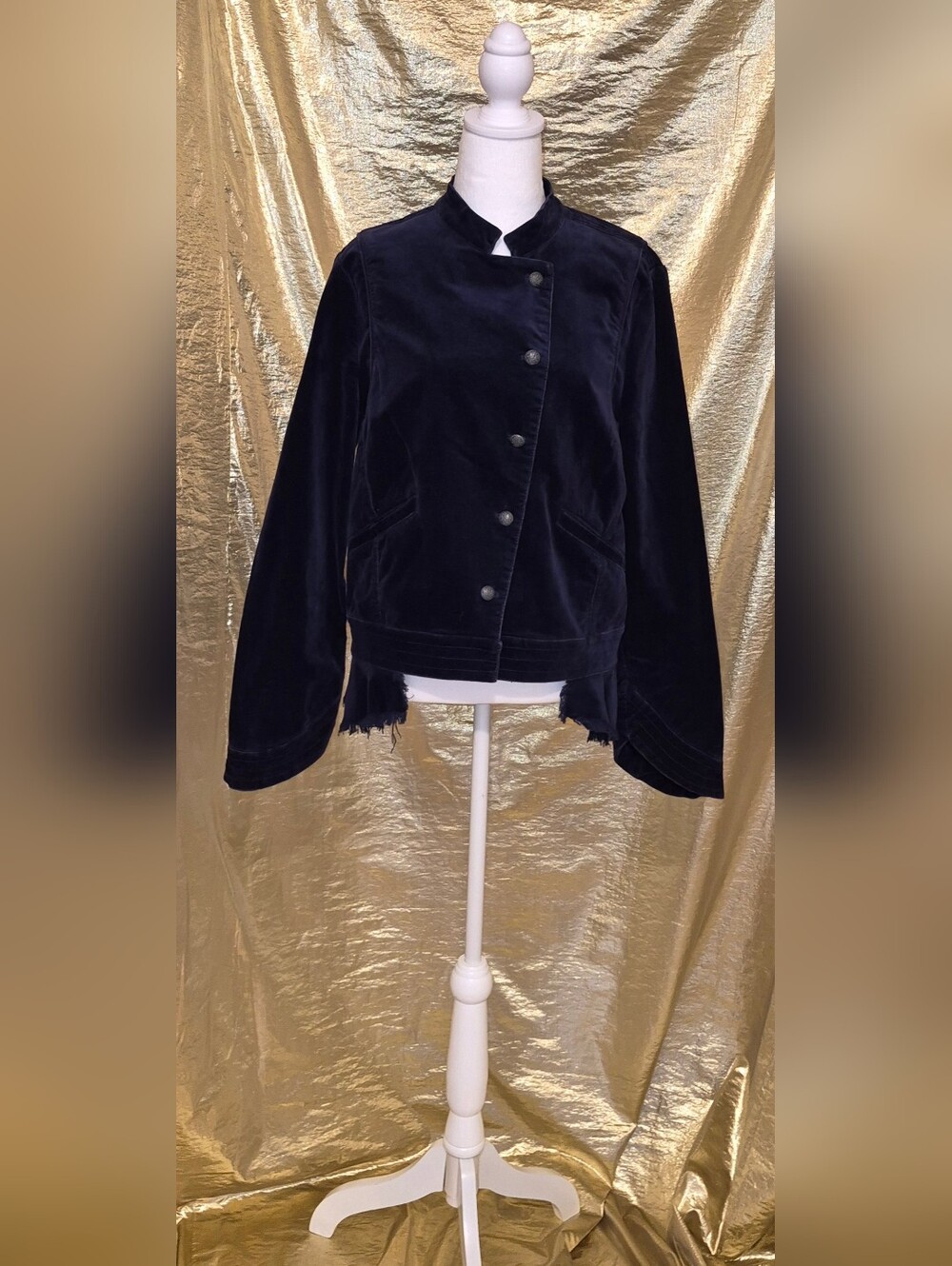 Free People Navy Blue Velvet Military-Style Blazer